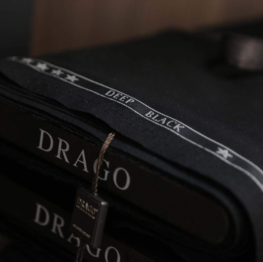 ITALIAN SUPER 130's BLACK WORSTED WOOL