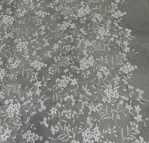 LEILANI EMBROIDERED FLORAL REPEAT WITH TINY SILVER SEQUINS