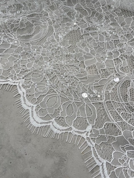 GISELLE CHANTILLY LACE WITH BEADED FLOWERS & SEQUINS