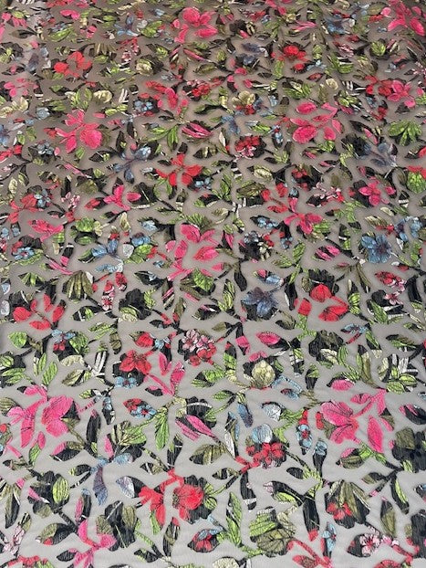 FIORI SILK & COTTON EMBROIDERY ON A NYLON TULLE BASE (5m Length)