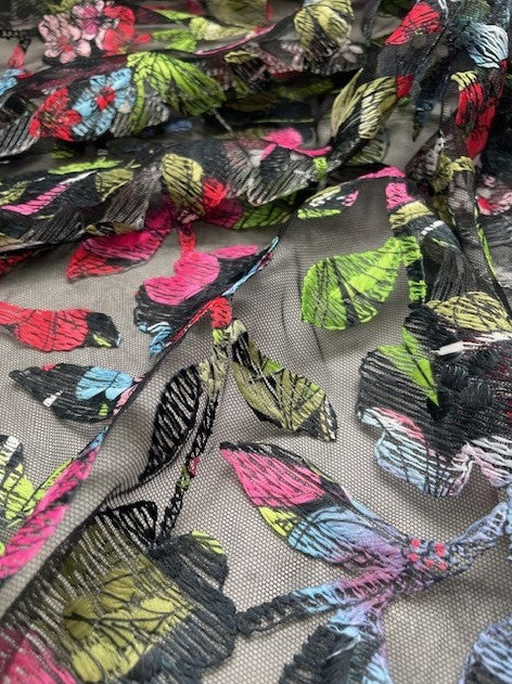 FIORI SILK & COTTON EMBROIDERY ON A NYLON TULLE BASE (5m Length)