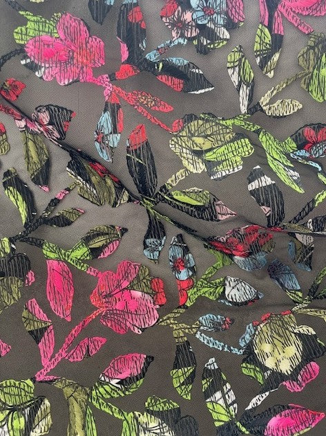 FIORI SILK & COTTON EMBROIDERY ON A NYLON TULLE BASE (5m Length)