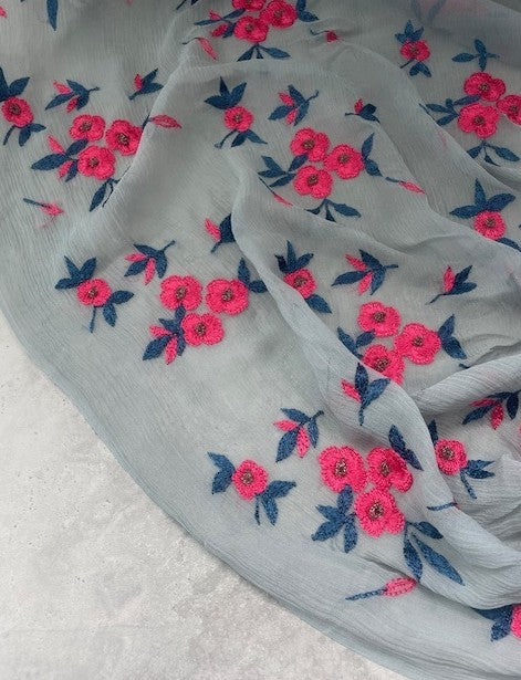 PHOEBE 100% SILK GEORGETTE WITH EMBROIDERED FLOWERS & BEADS