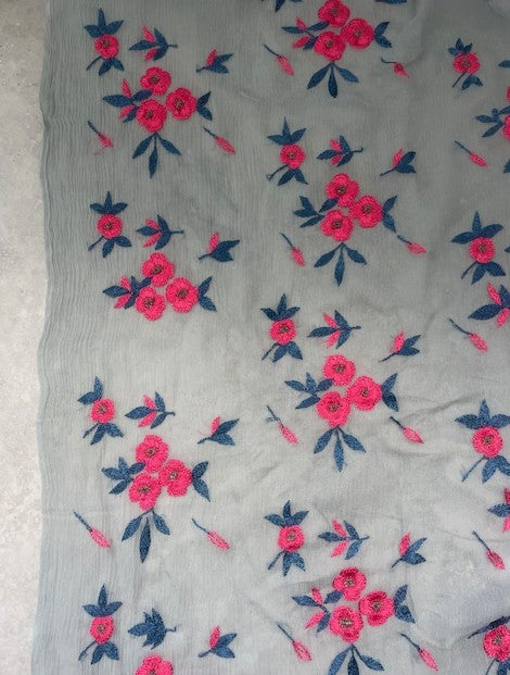 PHOEBE 100% SILK GEORGETTE WITH EMBROIDERED FLOWERS & BEADS