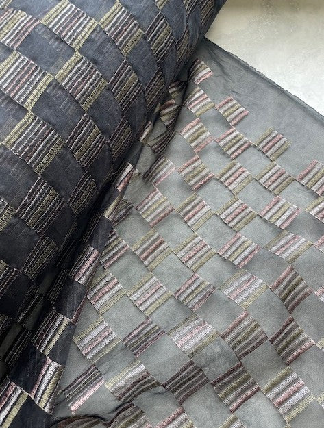 EBONY 100% SILK EMBROIDERED ORGANZA