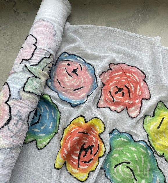 TALLULAH FLORAL BORDER ON A COTTON GAUZE