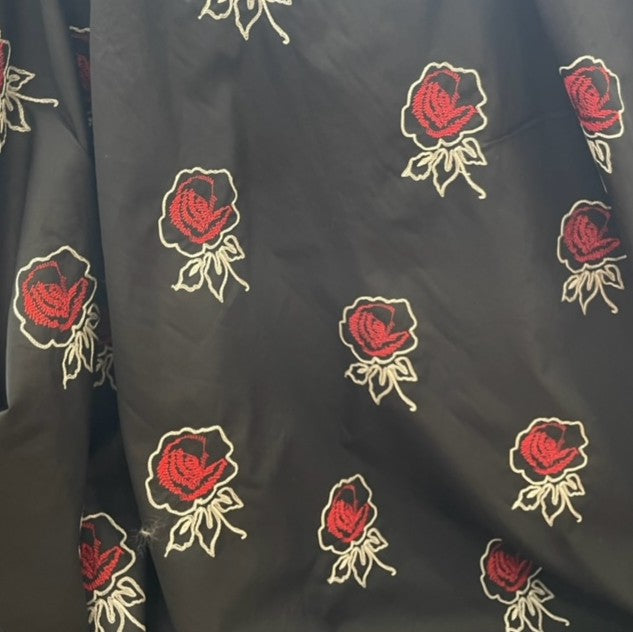 COMO LA FLOR EMBROIDERED ROSES ON A BLACK COTTON BASE