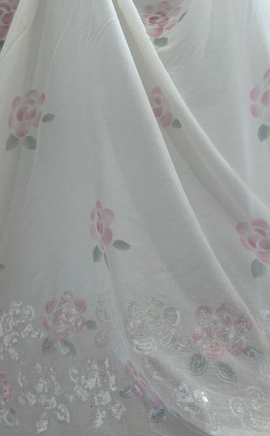 FREYA  COTTON VOILE WITH TRANSPARENT SEQUIN BORDER OF FLOWERS