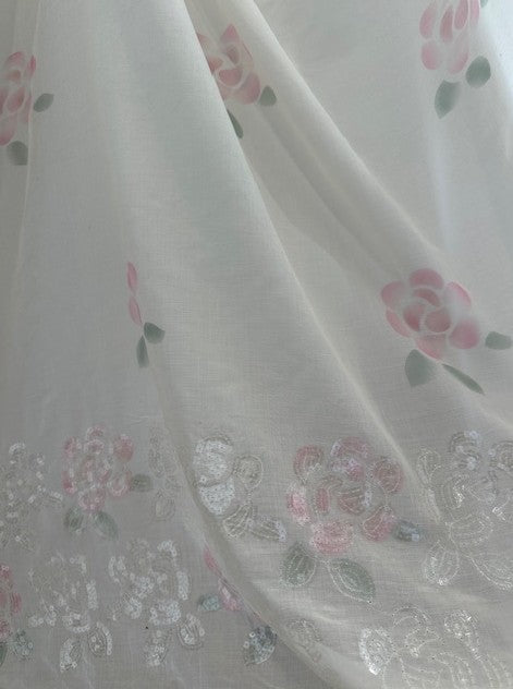 FREYA  COTTON VOILE WITH TRANSPARENT SEQUIN BORDER OF FLOWERS