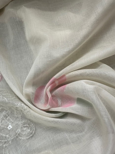 FREYA  COTTON VOILE WITH TRANSPARENT SEQUIN BORDER OF FLOWERS
