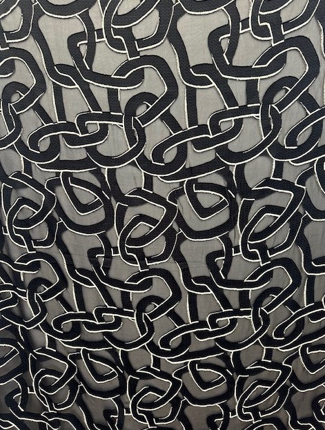 LINKED ACETATE & POLYESTER ON A SHEER BLACK BASE (2m Length)