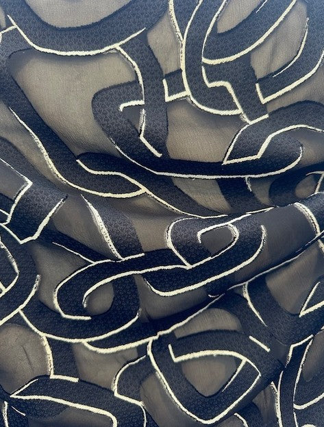LINKED ACETATE & POLYESTER ON A SHEER BLACK BASE (2m Length)