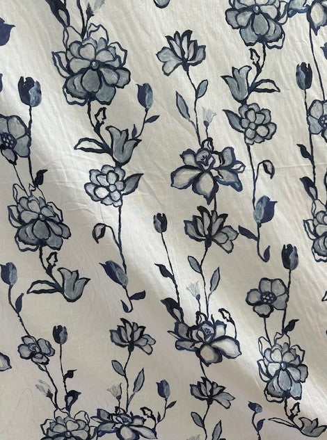 HANA BLUE FLORAL PRINT ON COTTON BASE 2.1m Length)