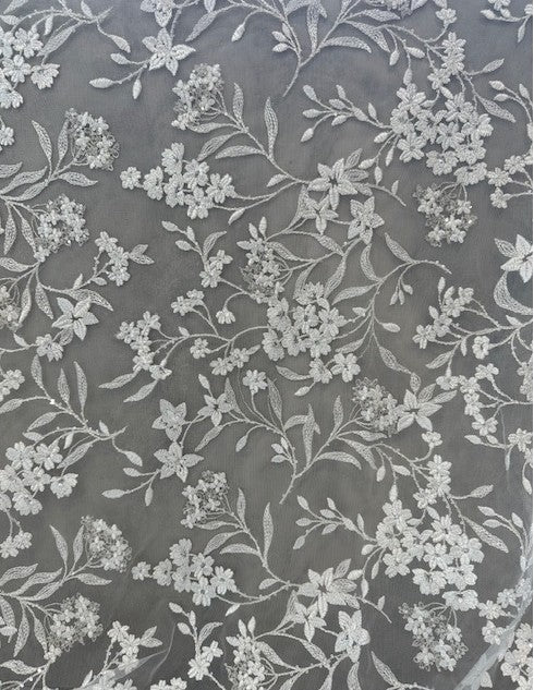 LEILANI EMBROIDERED FLORAL REPEAT WITH TINY SILVER SEQUINS