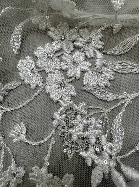 LEILANI EMBROIDERED FLORAL REPEAT WITH TINY SILVER SEQUINS