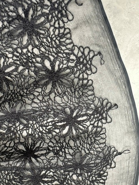 ITALIAN COTTON EMBROIDERY ON A BLACK SILK GEORGETTE BASE (2m Length)