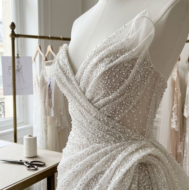 CHRISTOBELLE BEADED PEARLS WITH GLITTER ON A TULLE BASE