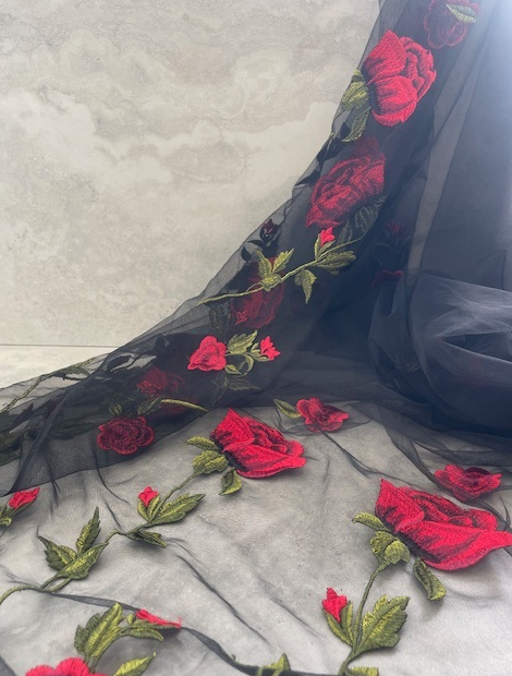 CARMEN COTTON SILK EMBROIDERY ON NYLON TULLE BASE (1.9m Length)