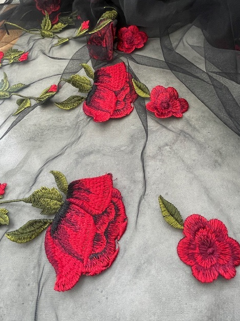 CARMEN COTTON SILK EMBROIDERY ON NYLON TULLE BASE (1.9m Length)