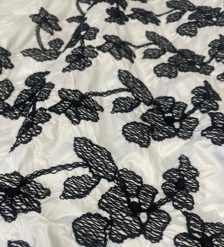 FLEUR NOIR COTTON EMBROIDERY ON SATIN BASE (3.3m Length)