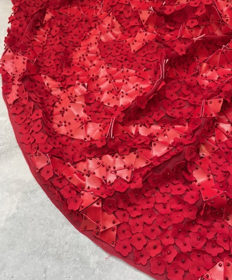 MON CHERI SILK GEORGETTE BASE WITH LASER CUT FLOWERS  & ASSEMBLED BEADS