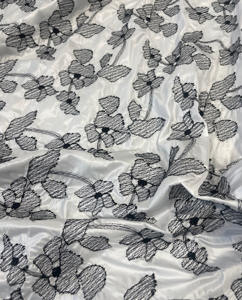 FLEUR NOIR COTTON EMBROIDERY ON SATIN BASE (3.3m Length)