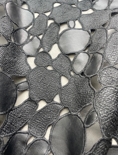 PEBBLES LASER CUT BLACK FAUX LEATHER (3m Length)