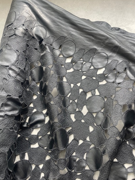 PEBBLES LASER CUT BLACK FAUX LEATHER (3m Length)