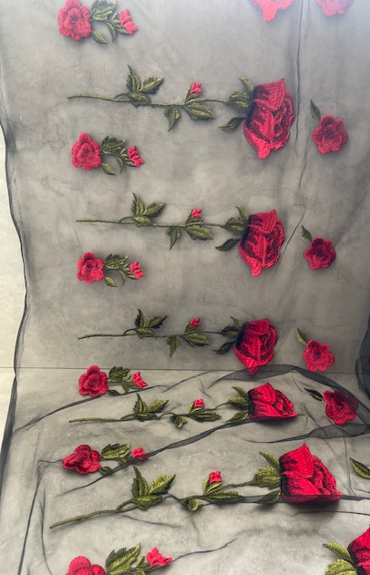 CARMEN COTTON SILK EMBROIDERY ON NYLON TULLE BASE (1.9m Length)