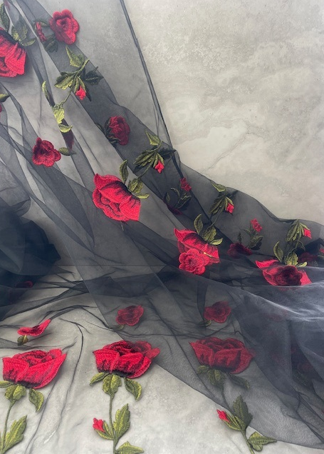 CARMEN COTTON SILK EMBROIDERY ON NYLON TULLE BASE (1.9m Length)