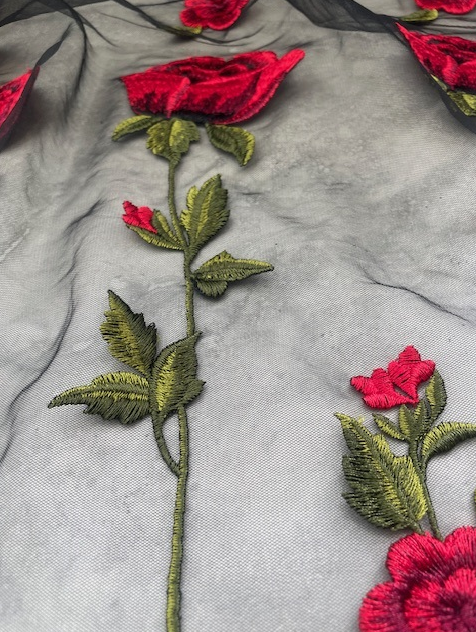 CARMEN COTTON SILK EMBROIDERY ON NYLON TULLE BASE (1.9m Length)