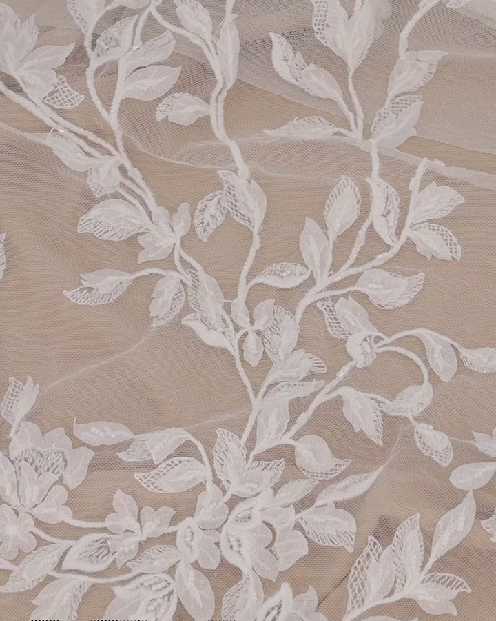BRIDGETTE EMBROIDERED FLORAL TULLE IN IVORY